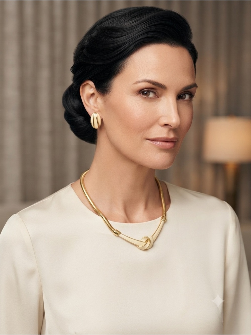 Gold and Cream Knot Statement Necklace with Matching Earrings